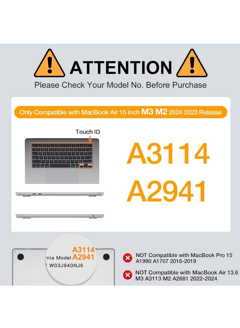 Captaintech Compatible with MacBook Air 15 inch Case 2023 2024 Release M3 A3114 M2 A2941 with Liquid Retina Display & Touch ID Protective Plastic Hard Shell Case Cover  - Image 2