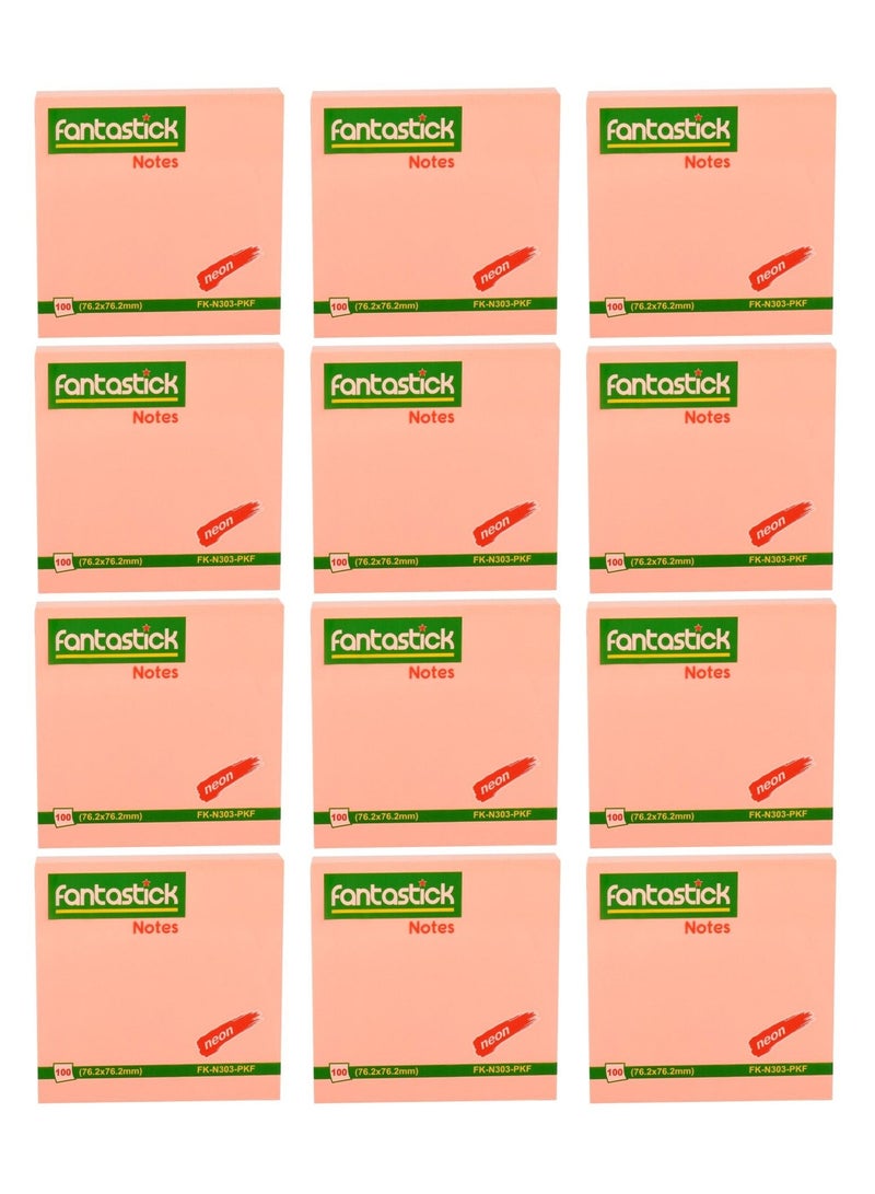 Fantastick 12-Piece Sticky Notes 3x3 Inch Size Pink - Image 1