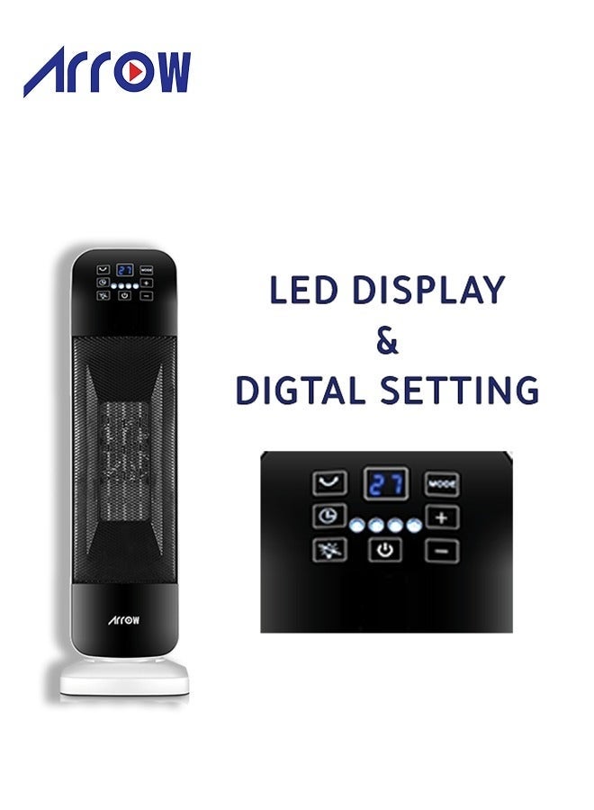 Arrow 2000W PTC Ceramic, Oscillating Fan Heater | Infrared Remote Control | Digital Room Temperature Setting | 2 Heating Levels | High-Quality PTC Ceramic | Sensor Touch Control Panel | Model: RO-2000HPJ - Image 3