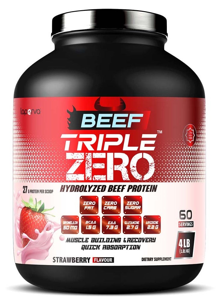 Laperva Beef Triple Zero,Isolate Protein, Muscles Growth ,Halal Certified, Strawberry Flavor 4lb  - Image 1