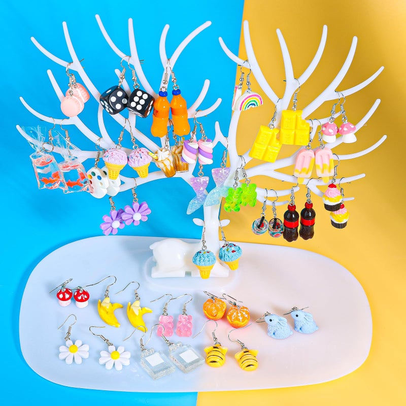 LUYI 28 Pairs Weird Cute Earrings Funny Kawaii Indie Funky Earrings Including Gummy Bear Water Bottle Food Mushroom Boba Tea Earrings Goldfish Flowers Dangle Earrings for Women - Image 4