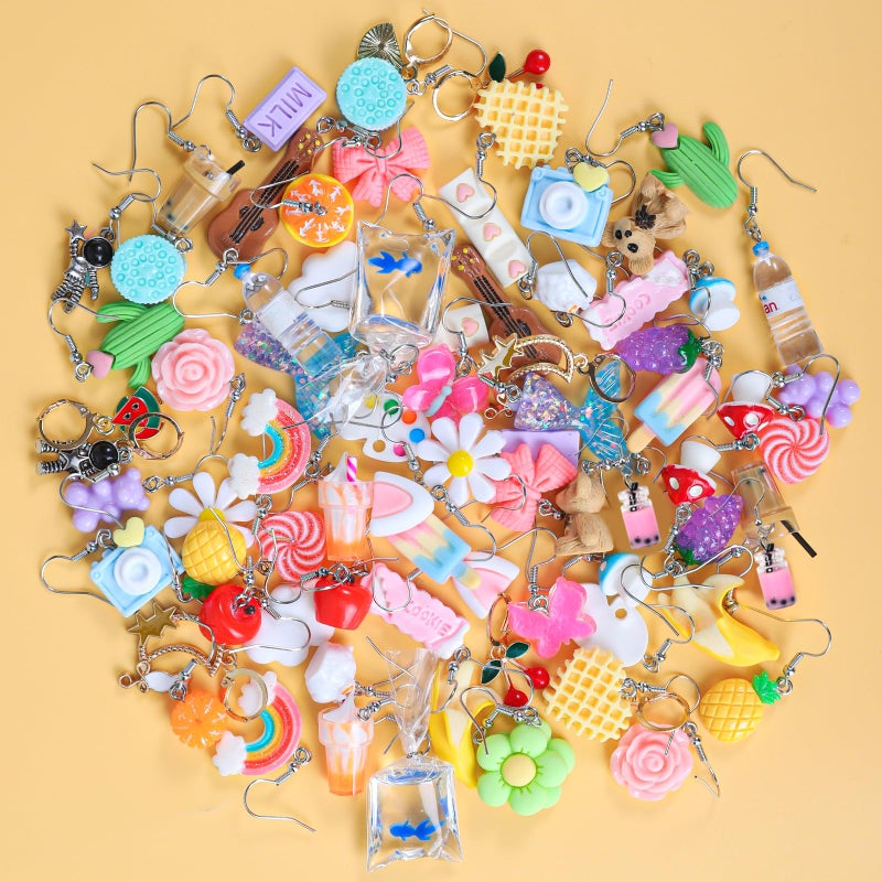LUYI 28 Pairs Weird Cute Earrings Funny Kawaii Indie Funky Earrings Including Gummy Bear Water Bottle Food Mushroom Boba Tea Earrings Goldfish Flowers Dangle Earrings for Women - Image 5