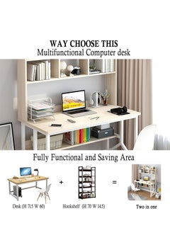 ZUIHAO Computer Desk with Bookrack Home Office Desk Study Table with Bookshelf 120 L 60 W 141.5 H cm BLACK  - Image 2