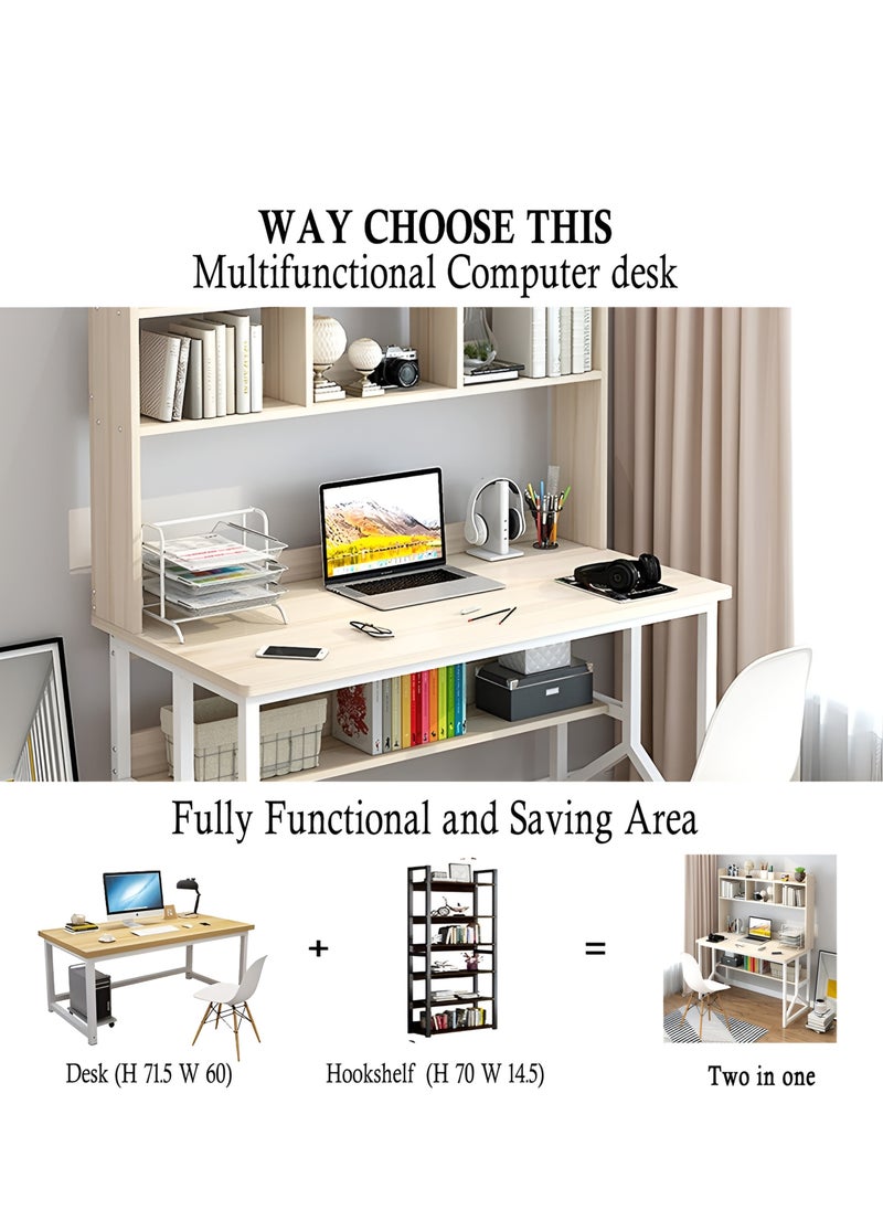 ZUIHAO - Computer Desk with Bookrack Home Office Desk Study Table with Bookshelf 120 L 60 W 141.5 H cm BLACK - Image 1