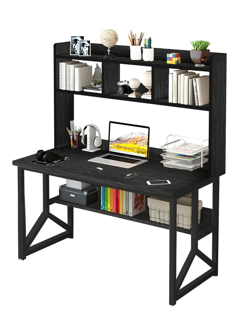 ZUIHAO - Computer Desk with Bookrack Home Office Desk Study Table with Bookshelf 120 L 60 W 141.5 H cm BLACK - Image 1