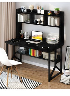 ZUIHAO Computer Desk with Bookrack Home Office Desk Study Table with Bookshelf 120 L 60 W 141.5 H cm BLACK  - Image 1