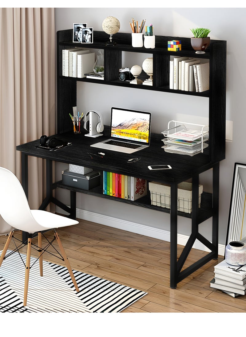 ZUIHAO - Computer Desk with Bookrack Home Office Desk Study Table with Bookshelf 120 L 60 W 141.5 H cm BLACK - Image 1
