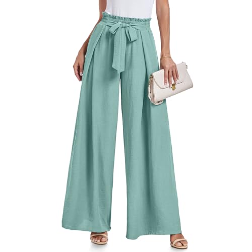 Lepunuo Wide Leg Pants for Women High Waisted Palazzo Pants Work Casual Flowy Tie Knot Trousers with Pockets - Image 1