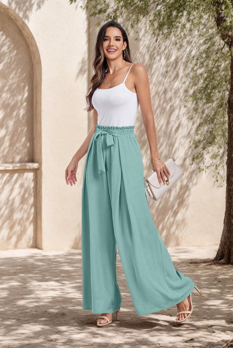 Lepunuo Wide Leg Pants for Women High Waisted Palazzo Pants Work Casual Flowy Tie Knot Trousers with Pockets - Image 3