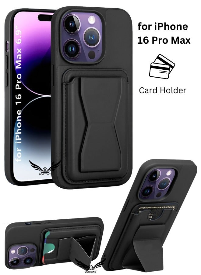 BORTONY iPhone 16 Pro Max Case with Card Holder Magnetic Kickstand PU Leather Shockproof Protective Cover for iPhone 16 Pro Max 6.9 Inch - Image 1