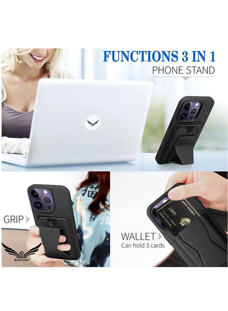 BORTONY iPhone 16 Pro Max Case with Card Holder Magnetic Kickstand PU Leather Shockproof Protective Cover for iPhone 16 Pro Max 6.9 Inch - Image 4