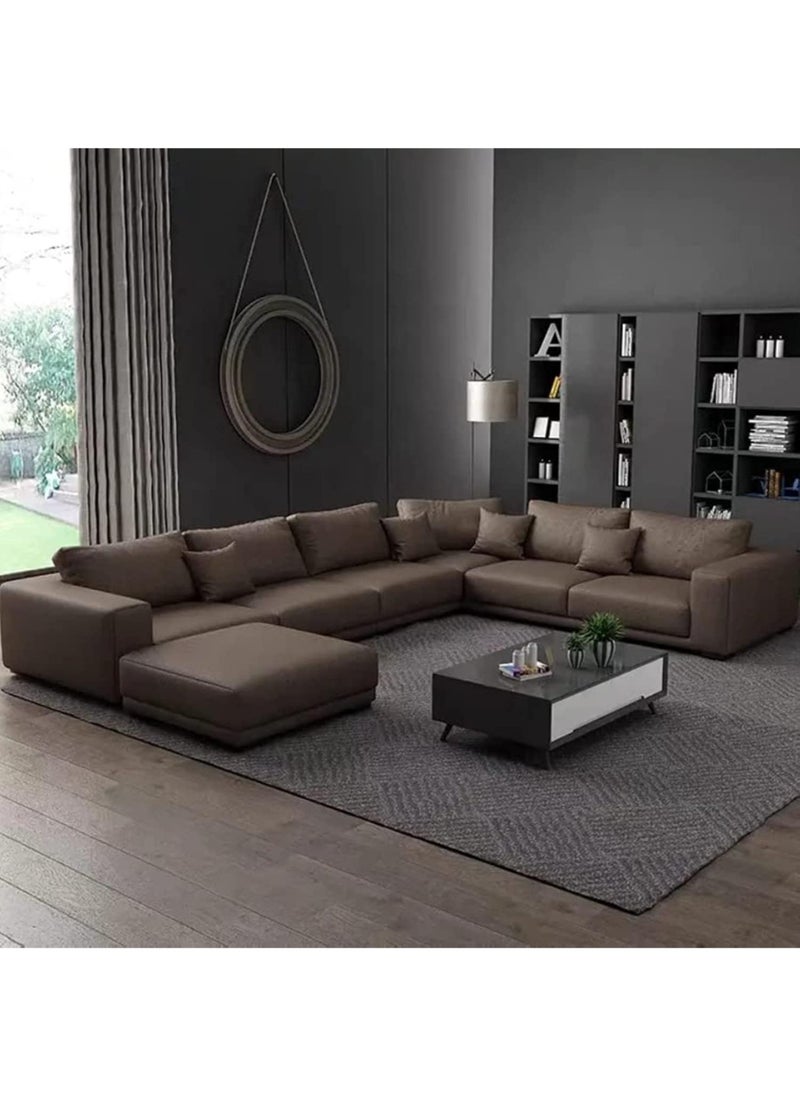 KARNAK Latest Wooden Furniture Designs U Shaped Sectional Sofa Living Room Leather Sofa Set Furniture (Brown)  - Image 1