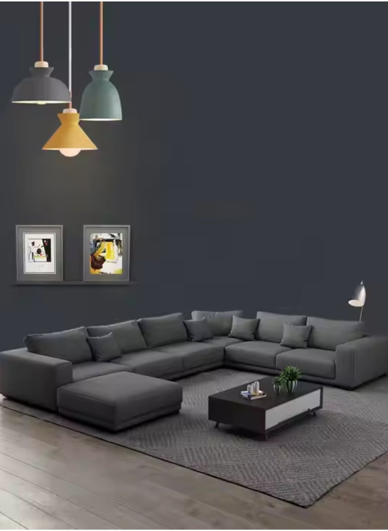 KARNAK Latest Wooden Furniture Designs U Shaped Sectional Sofa Living Room Leather Sofa Set Furniture (Brown)  - Image 3