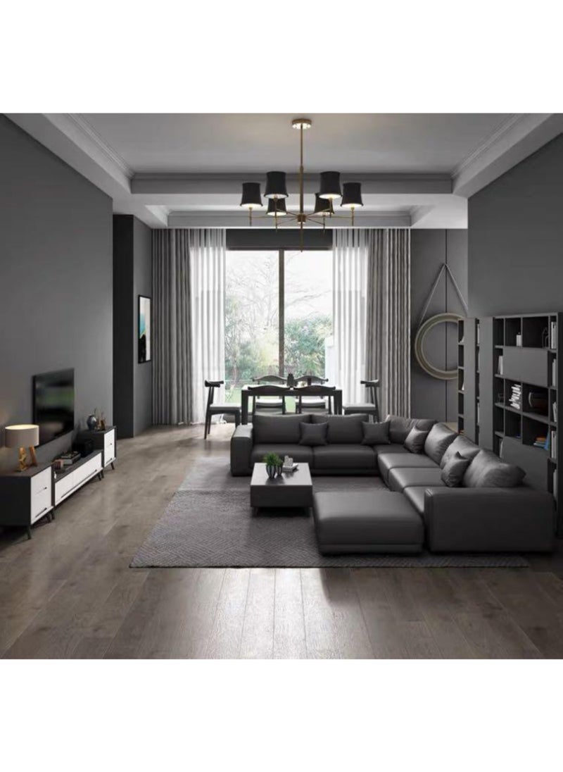 KARNAK Latest Wooden Furniture Designs U Shaped Sectional Sofa Living Room Leather Sofa Set Furniture (Brown)  - Image 5