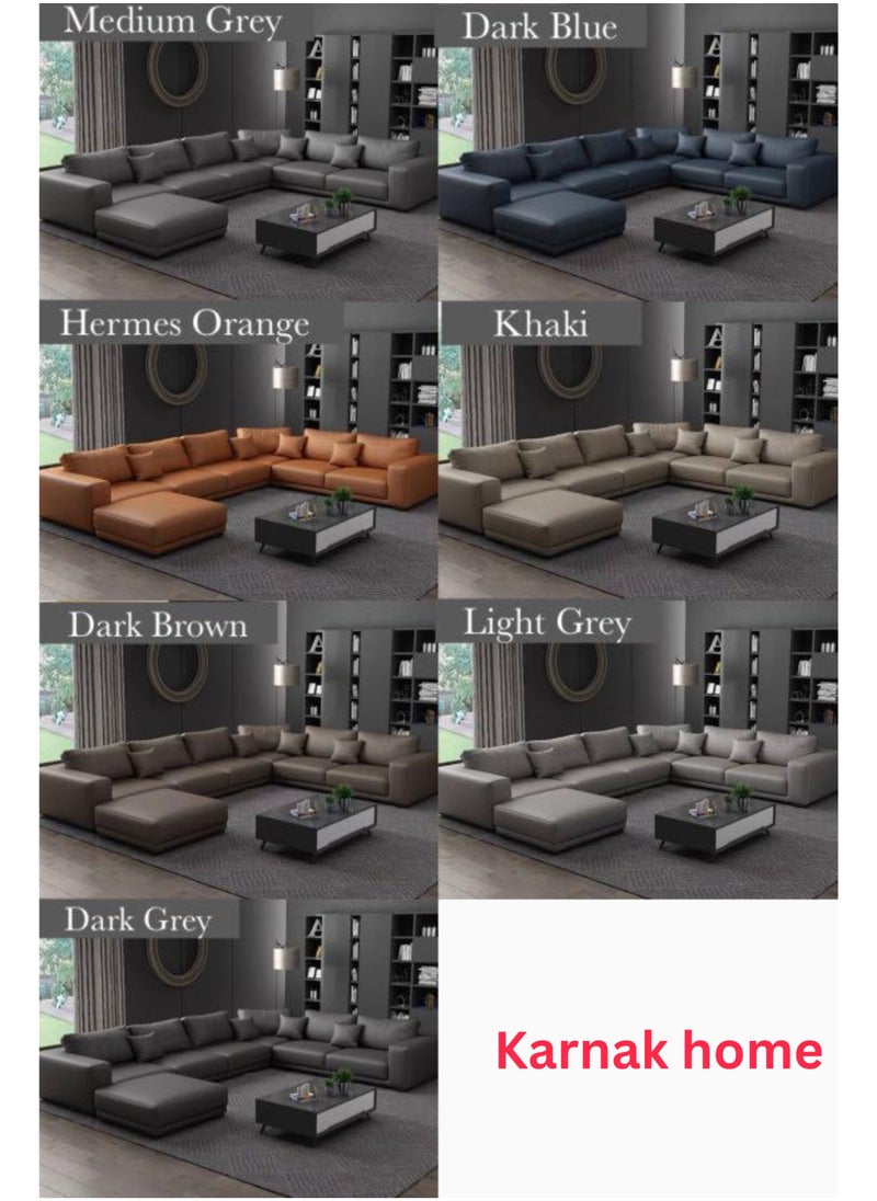 KARNAK Latest Wooden Furniture Designs U Shaped Sectional Sofa Living Room Leather Sofa Set Furniture (Brown)  - Image 4