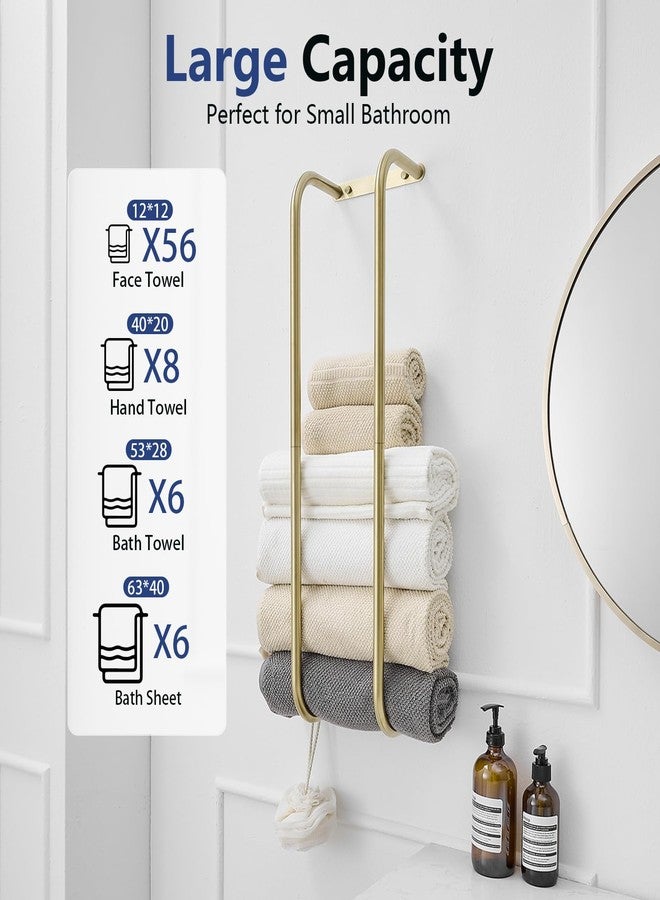 BWE Brushed Gold Towel Racks for Bathroom, Wall Mounted Towel Rack for Rolled Towels, Bathroom Towel Storage, Stainless Steel Vertical Towel Holder, Bathroom Organizer - Image 5
