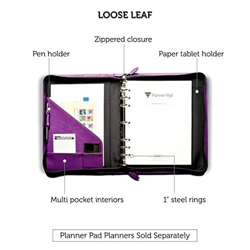Planner Pad 7 Ring Loose Leaf Executive Size Cover, Fits 8 1/2” x 11” Size Planner Pages, Plum Faux Leather - Image 3