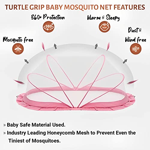 TurtleGrip Crib Net, Portable Baby Mosquito Net Anti-Bug | Size: 135 x 65 x 65cms, for (0 to 24 Months) Baby Color: Pink - Image 3