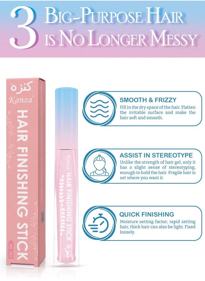 Kanza - Hair Finishing Stick Flyaway Hair Stick Moisturizing and Shiny Not Greasy Small Broken Hair Finishing Cream Hair Styling Wax Stick Hair Gel Fixing Bangs Stereotypes Cream 15g - Image 1