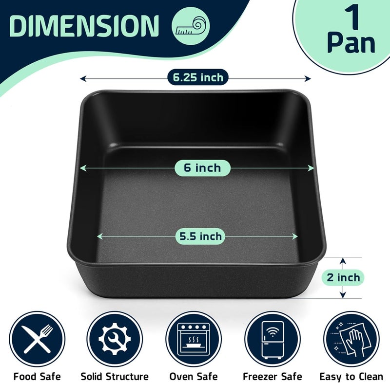 P&P CHEF Square Cake Pan, Nonstick Square Baking Pan for Cake Brownie Lasagna, Stainless Steel Core for Sturdy Structure, Non-toxic & Oven Safe, Black (6 Inch) - Image 2