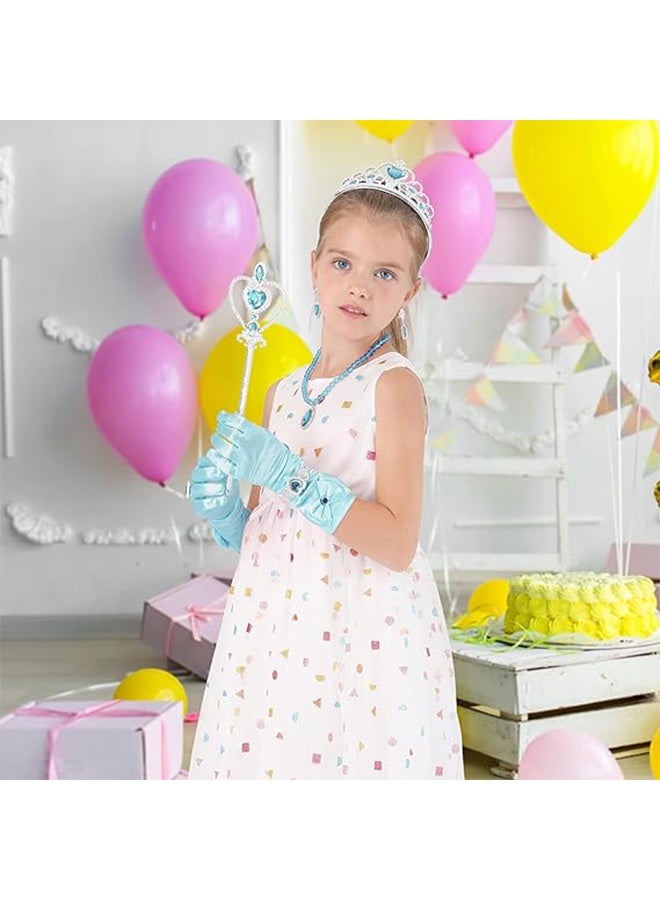 7Pcs Princess Dress Up Accessories, Crown, Wand, Gloves, Wig, Necklace Earrings Bracelet and Ring Gift, Dress Up Costume Cosplay Accessories for Kids Girls, Princess Game - Image 5