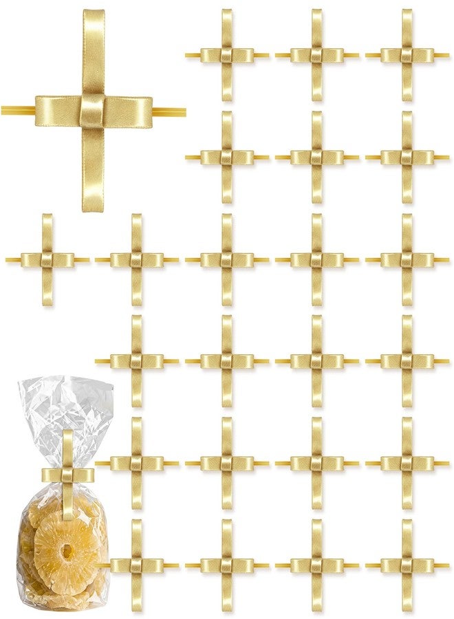 FineCheer 50 Pcs Christian Twist Tie Satin Golden Cross Twist Tie for Napkin Ring Decor Cross Supply for Snack Cookie Packing Christian Wedding Baby Shower Baptism Party Sunday School Church Favor - Image 1