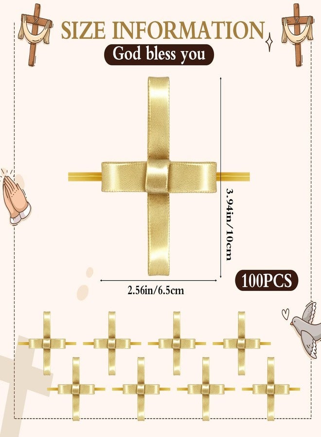FineCheer 50 Pcs Christian Twist Tie Satin Golden Cross Twist Tie for Napkin Ring Decor Cross Supply for Snack Cookie Packing Christian Wedding Baby Shower Baptism Party Sunday School Church Favor - Image 2