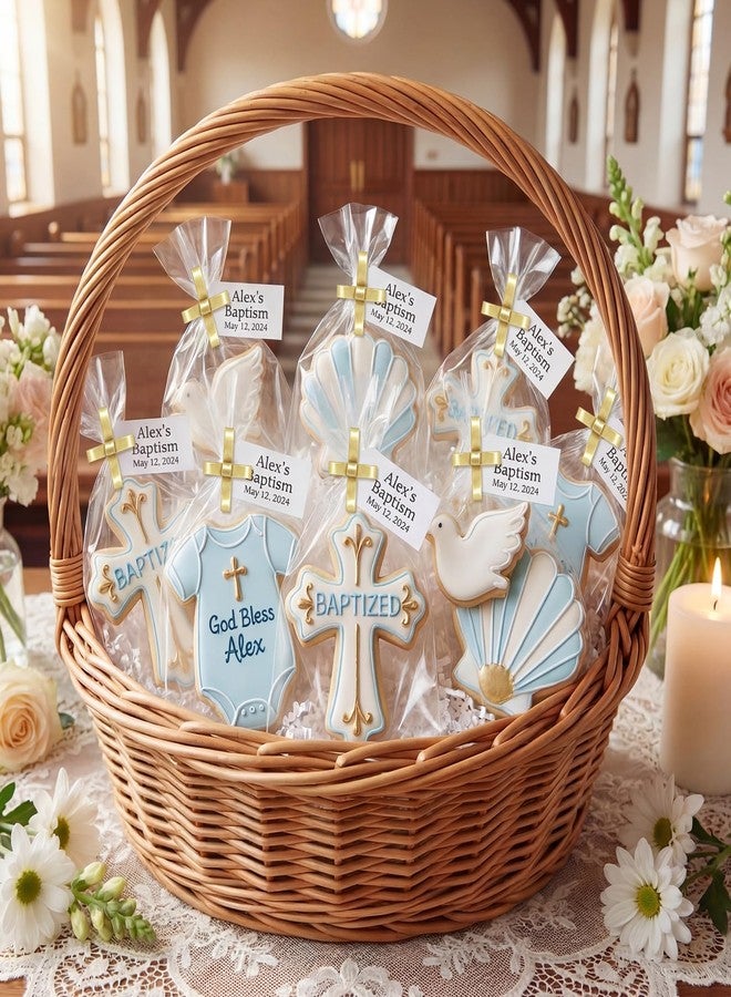 FineCheer 50 Pcs Christian Twist Tie Satin Golden Cross Twist Tie for Napkin Ring Decor Cross Supply for Snack Cookie Packing Christian Wedding Baby Shower Baptism Party Sunday School Church Favor - Image 4