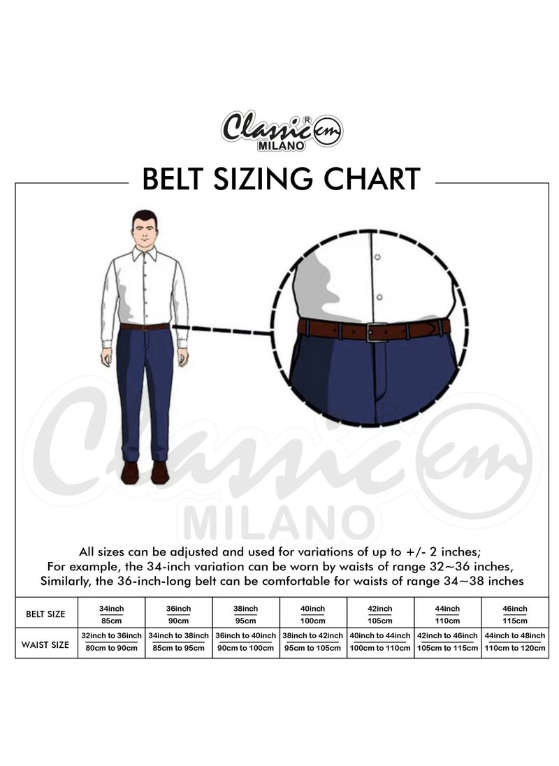 Classic Milano - Classic Milano Genuine Leather Men's Spanish Leather Belt Men Automatic Buckle Dress Belt  - Formal Men's Belt Leather & Office Wear Belt, Formal Outfits, Gifts - Black & Brown Men’s Leather Belt for Men - Image 1