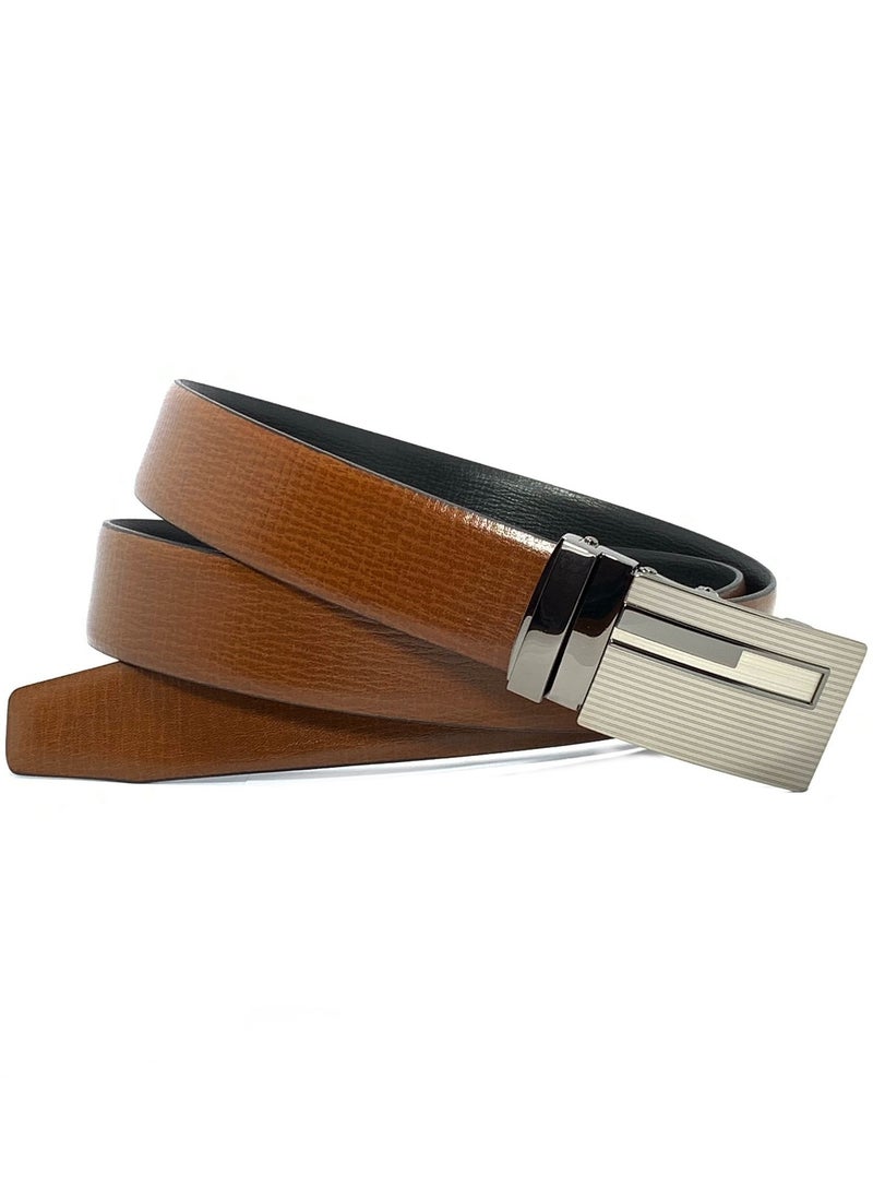 Classic Milano - Classic Milano Genuine Leather Men's Spanish Leather Belt Men Automatic Buckle Dress Belt  - Formal Men's Belt Leather & Office Wear Belt, Formal Outfits, Gifts - Black & Brown Men’s Leather Belt for Men - Image 1