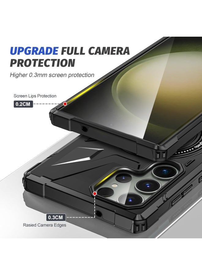 Samsung Galaxy S24 Ultra Case, Heavy Duty Magnetic Stand Cover [Compatible with Mag-Safe] 360°Rotatable Ring Holder Rugged Shock Armor Slim Phone Case for Samsung S24 Ultra 5G, Black - Image 3