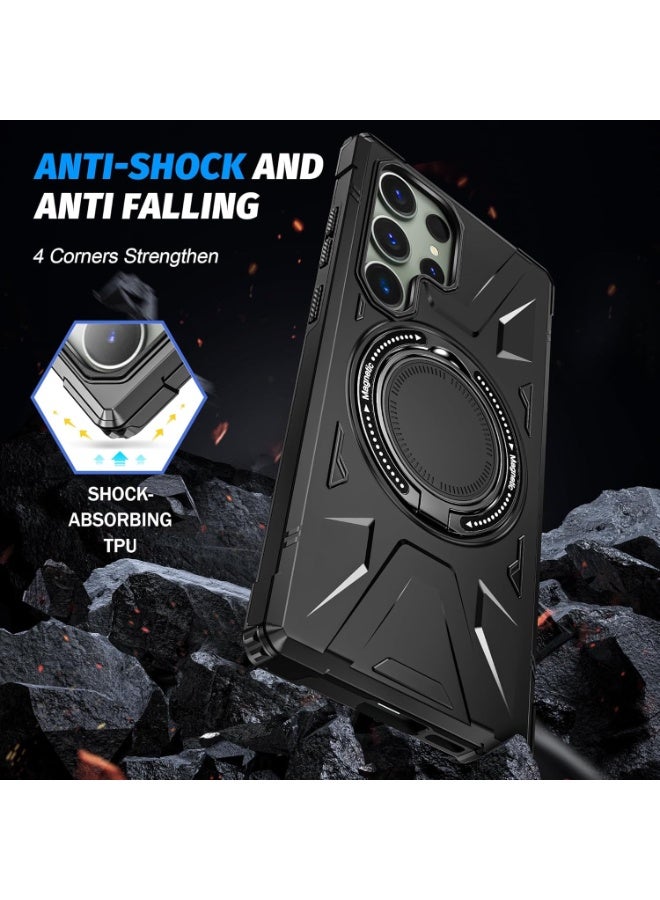 Samsung Galaxy S24 Ultra Case, Heavy Duty Magnetic Stand Cover [Compatible with Mag-Safe] 360°Rotatable Ring Holder Rugged Shock Armor Slim Phone Case for Samsung S24 Ultra 5G, Black - Image 5