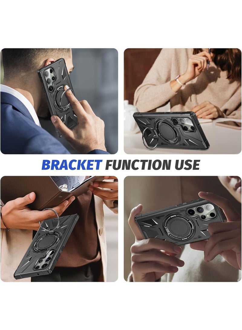 Samsung Galaxy S24 Ultra Case, Heavy Duty Magnetic Stand Cover [Compatible with Mag-Safe] 360°Rotatable Ring Holder Rugged Shock Armor Slim Phone Case for Samsung S24 Ultra 5G, Black - Image 2