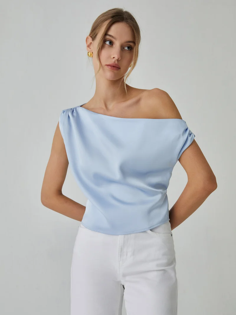 Take Two Light Blue One Shoulder Top