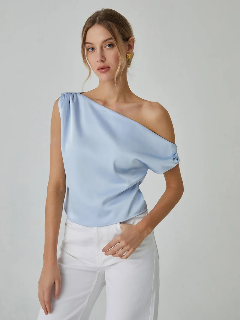 Take Two Light Blue One Shoulder Top