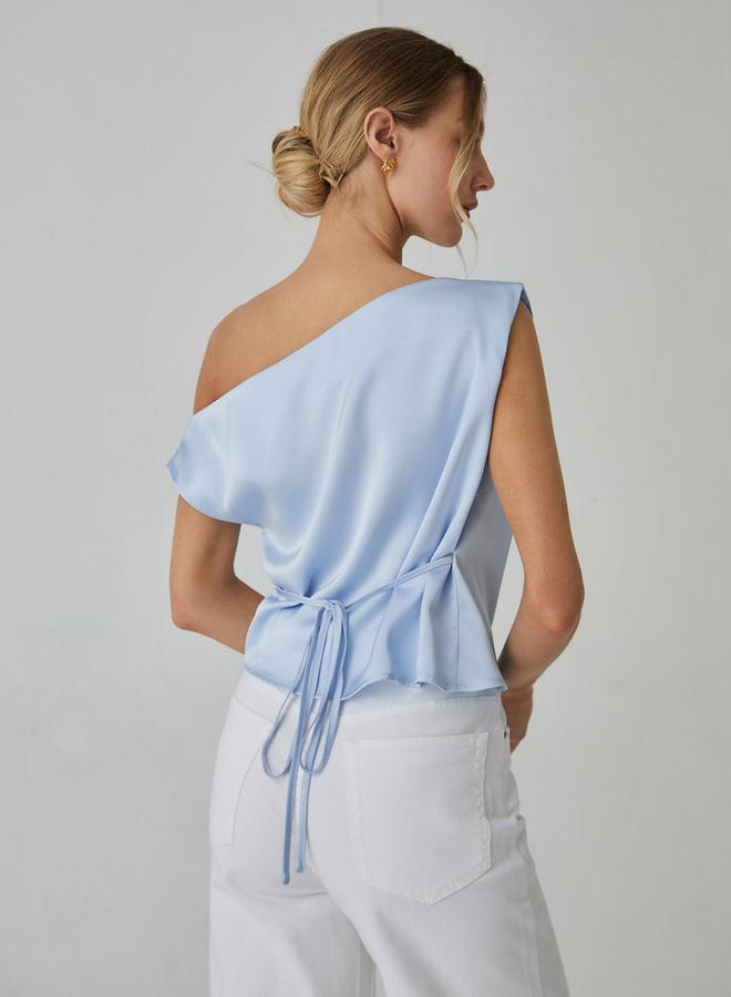 Take Two Light Blue One Shoulder Top - Image 3