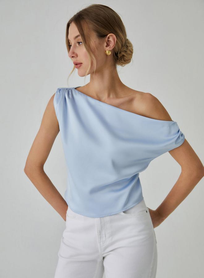 Take Two Light Blue One Shoulder Top - Image 5