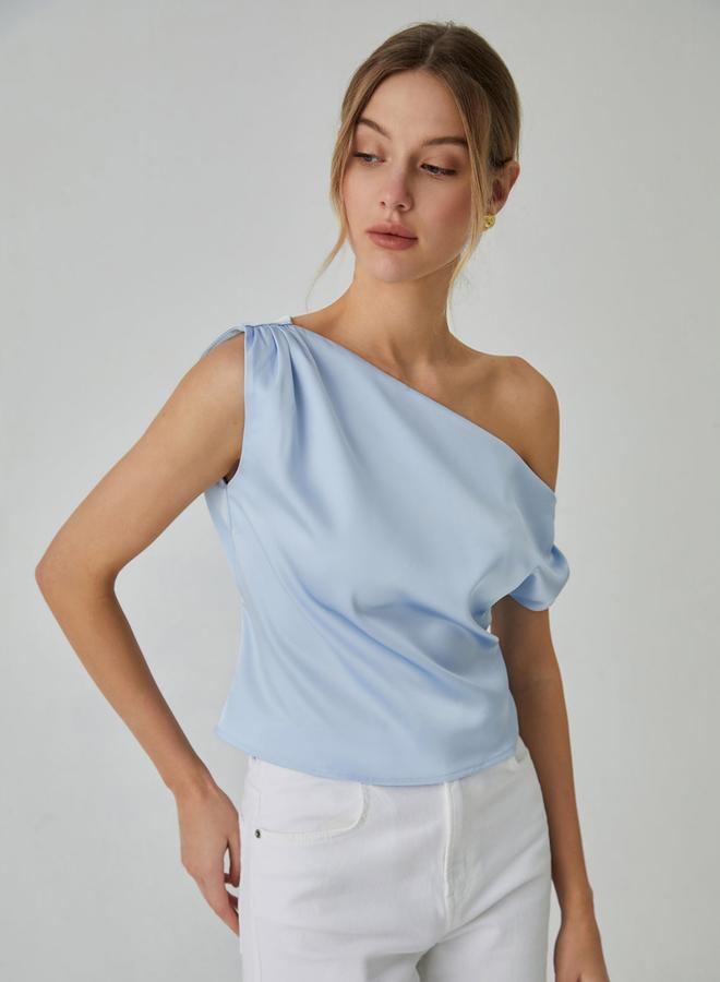 Take Two Light Blue One Shoulder Top - Image 4