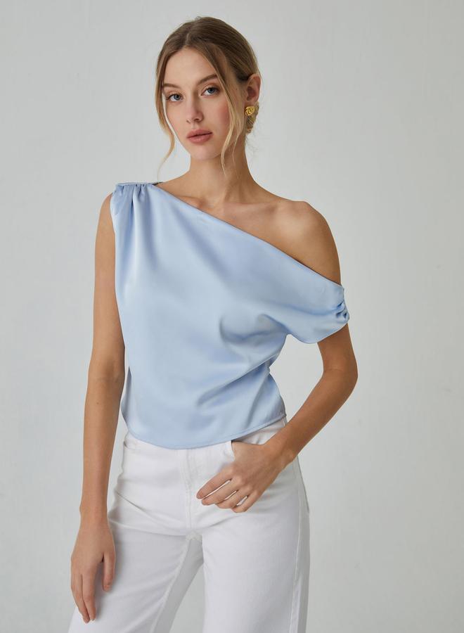 Take Two Light Blue One Shoulder Top - Image 1