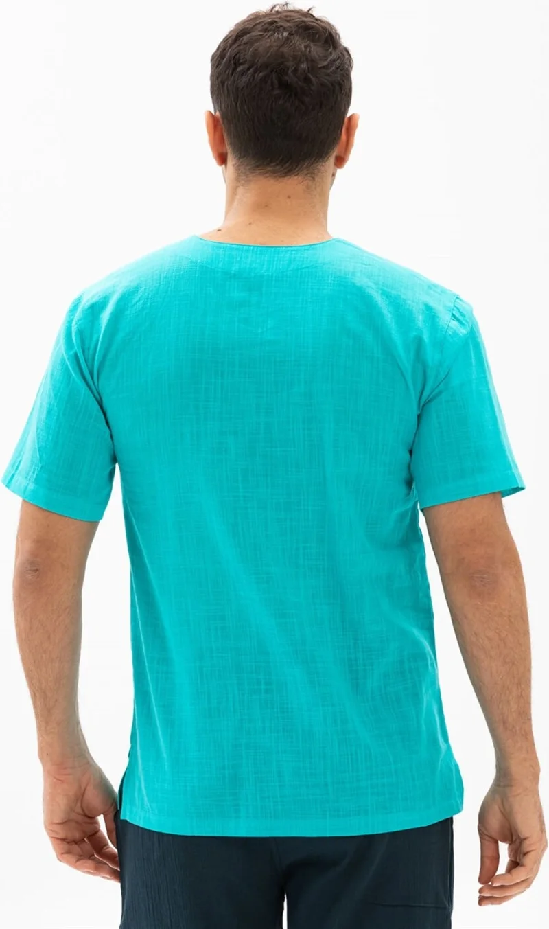 Eliş Şile Bezi Eliş Şile Cloth Short Sleeve Şile Cloth Cycling Collar Men's T-Shirt Turquoise