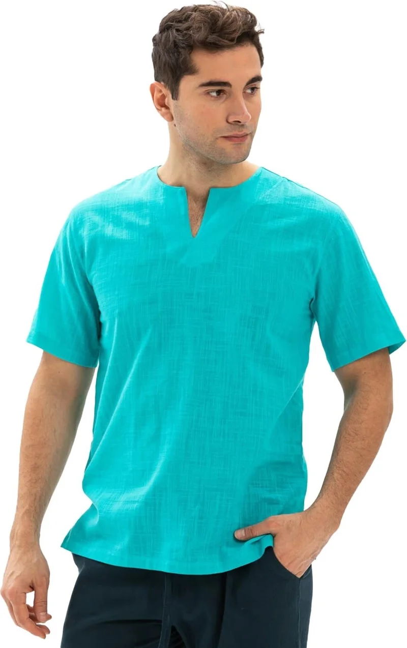 Eliş Şile Bezi Eliş Şile Cloth Short Sleeve Şile Cloth Cycling Collar Men's T-Shirt Turquoise