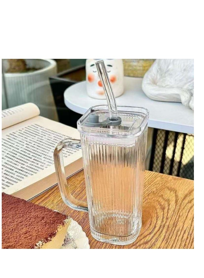 OASIS-TH 2 Packs 250ml Transparent Square Glass Cup With Lid and Straw Iced Coffee Mug Cold Drink Cup Glasses For Juice Milk Straw Cups Drinkware - Image 3