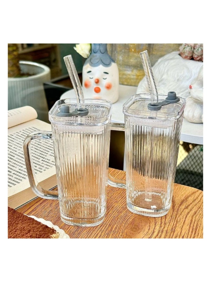 OASIS-TH 2 Packs 250ml Transparent Square Glass Cup With Lid and Straw Iced Coffee Mug Cold Drink Cup Glasses For Juice Milk Straw Cups Drinkware - Image 4