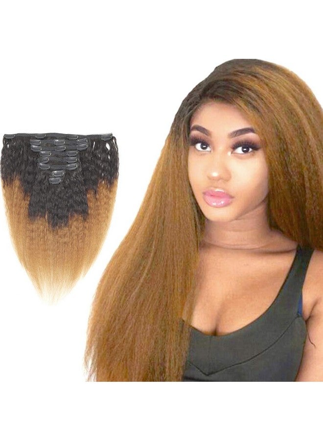 Feelgrace Ombre Brown Kinky Straight Clip Ins Hair Extension 8 Pieces Virgin Remy Yaki Straight Clip Ins Hair For Black Women 10A Thick Full Clips In Hair Yaki Straight (18 Inches) - Image 1