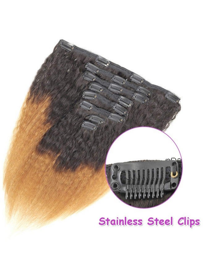 Feelgrace Ombre Brown Kinky Straight Clip Ins Hair Extension 8 Pieces Virgin Remy Yaki Straight Clip Ins Hair For Black Women 10A Thick Full Clips In Hair Yaki Straight (18 Inches) - Image 4