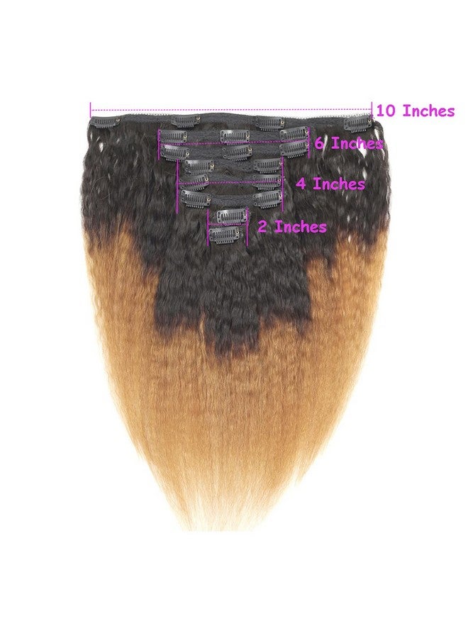 Feelgrace Ombre Brown Kinky Straight Clip Ins Hair Extension 8 Pieces Virgin Remy Yaki Straight Clip Ins Hair For Black Women 10A Thick Full Clips In Hair Yaki Straight (18 Inches) - Image 5