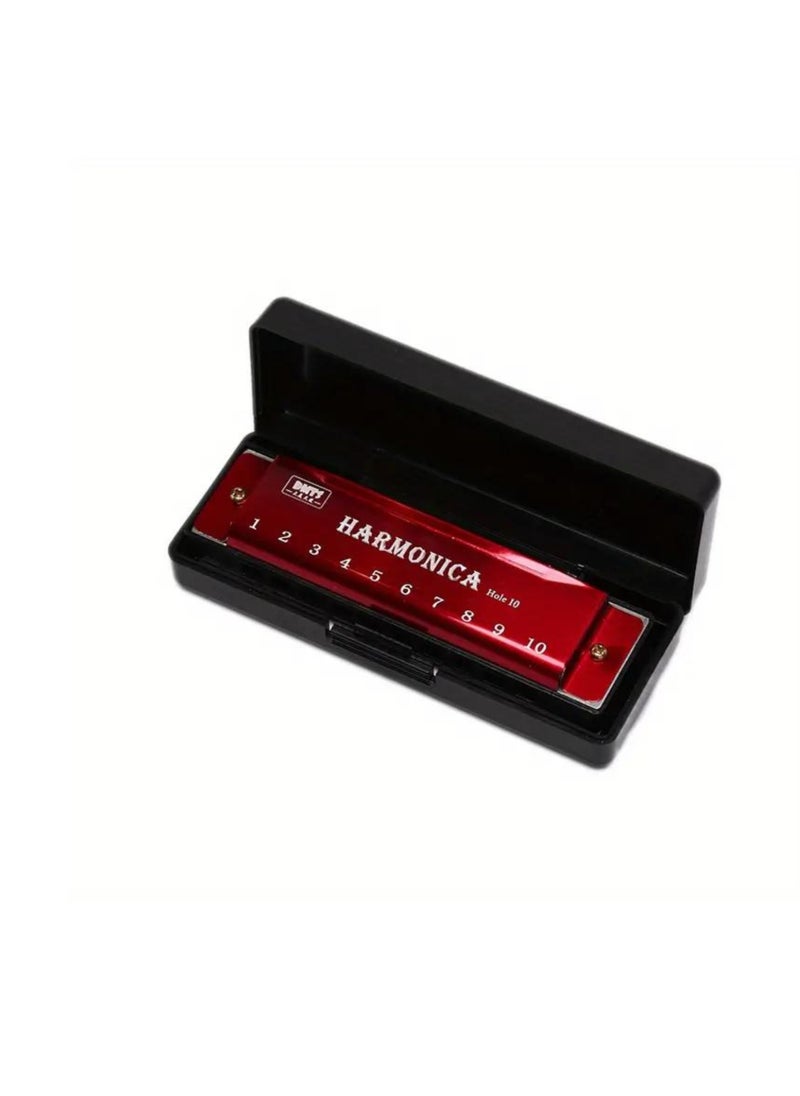 Megarya MegArya 10 Holes Harmonica Mouth Organ Musical Instrument Beginner Teaching Playing Gift Copper Core Resin Harmonica (Red)  - Image 1