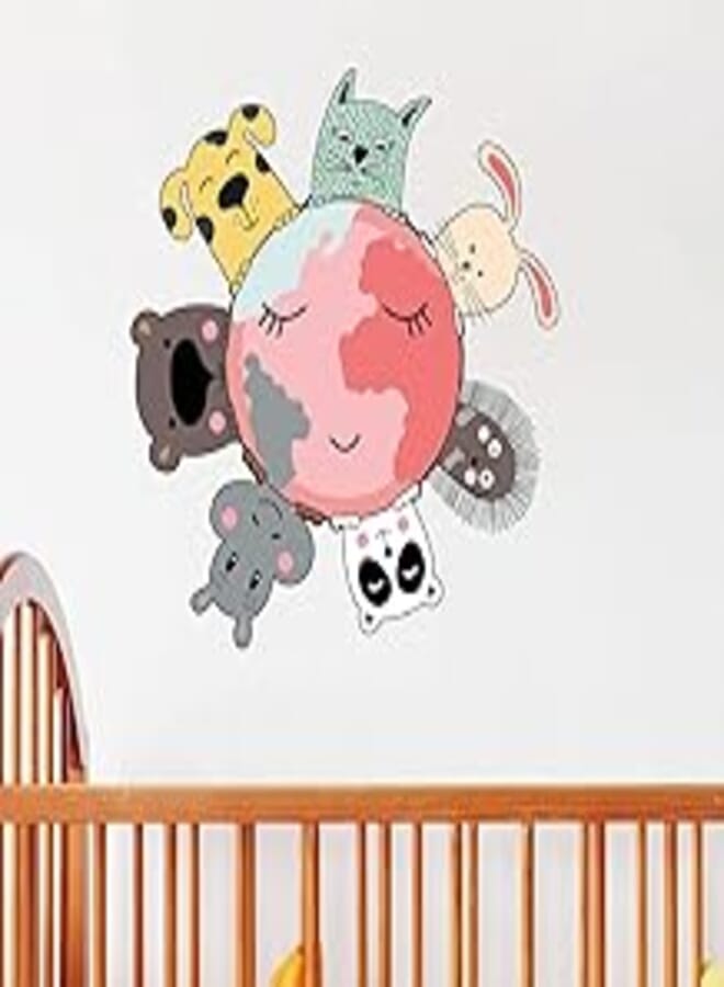 Decorative kids room sticker -Animals around the earth (60x60cm)