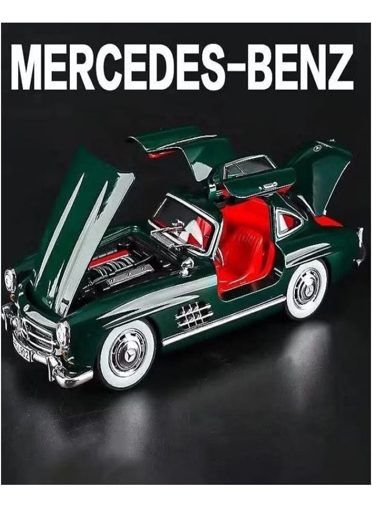مرسيدس بنز 300 SL - سيارة من السبائك المعدنية بمقياس 1:24 - أبواب مفتوحة، إضاءة وصوت، سحب للخلف (أخضر داكن) - Image 1