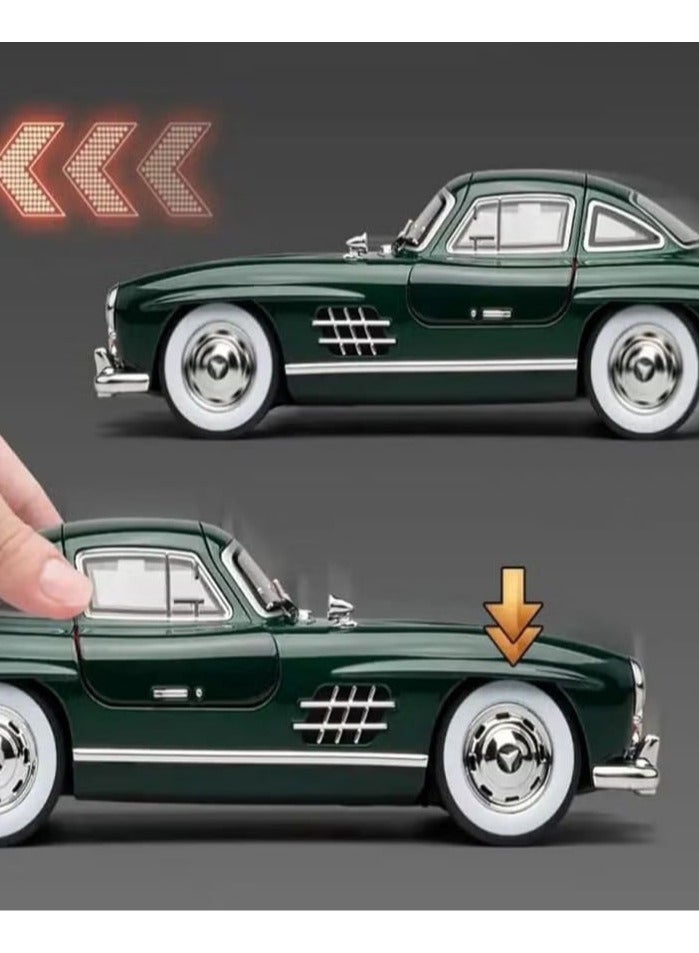 مرسيدس بنز 300 SL - سيارة من السبائك المعدنية بمقياس 1:24 - أبواب مفتوحة، إضاءة وصوت، سحب للخلف (أخضر داكن) - Image 3